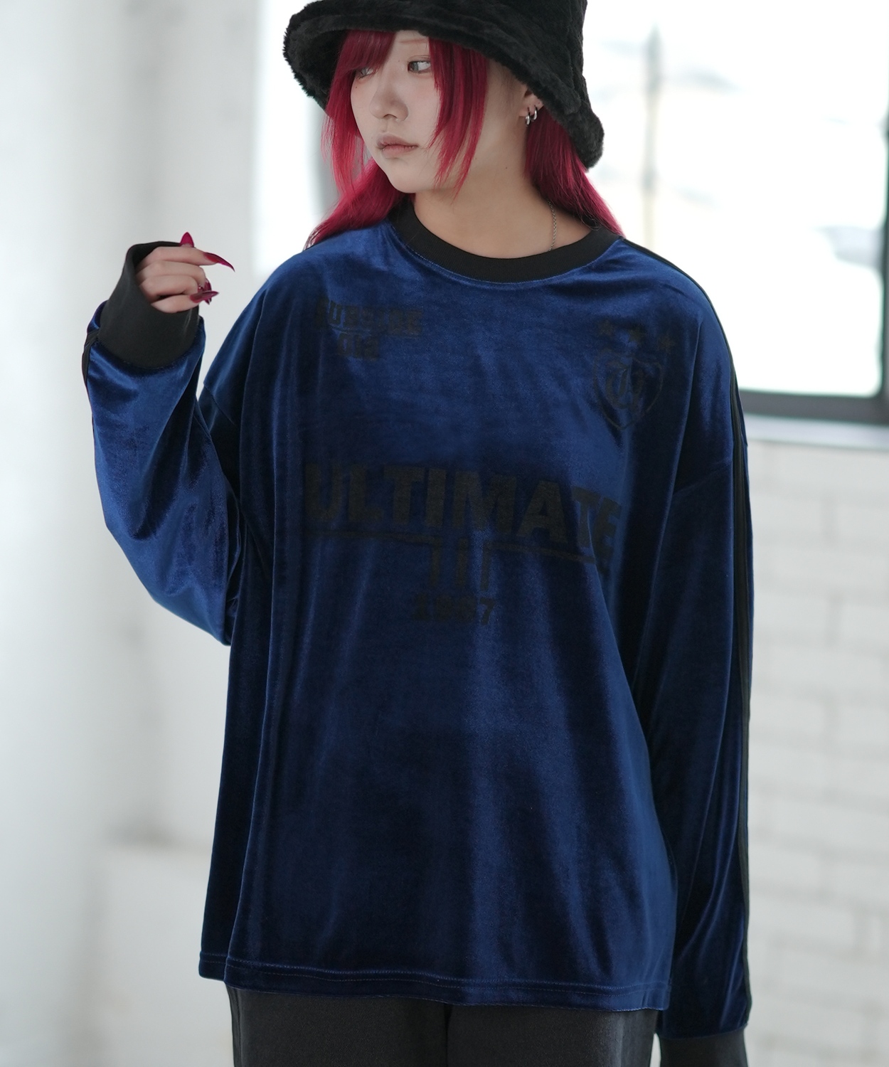 improves（インプローブス） 長袖Tシャツ メンズ ベロア プリント