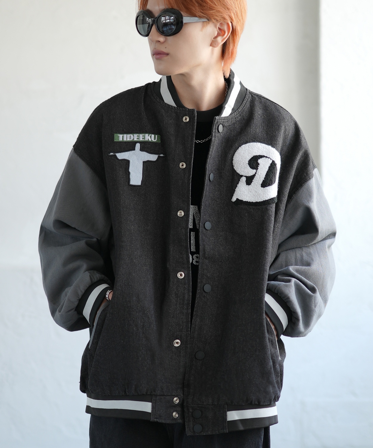 スタジャン メンズ デニムジャケットサガラ 刺しゅうデザイン スタジアムジャンパー ブルゾン ストリート カジュアル アメカジ 古着MIX 韓国 | improves | 02