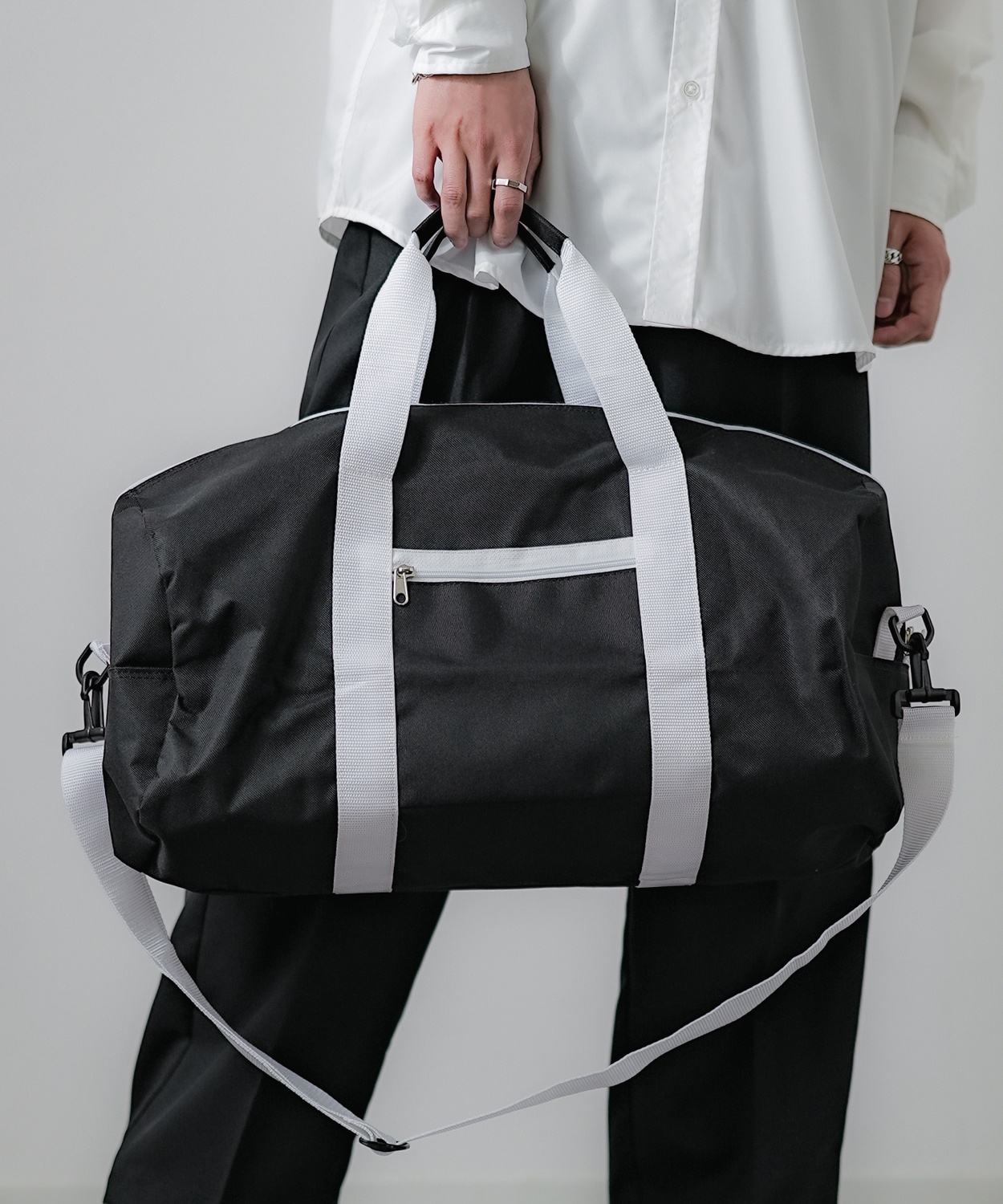 ボストンバッグ メンズ カバン 鞄 通学 通勤 旅行 ストリート カジュアル 古着MIX 韓国ファッション ブラック | improves | 01