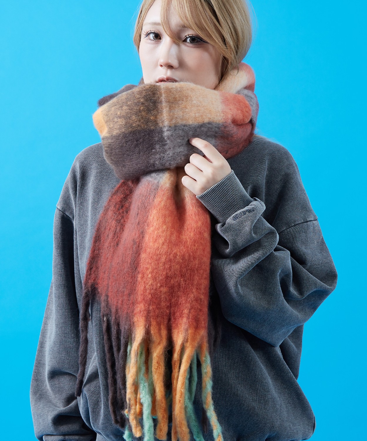 マフラー メンズ ユニセックス チェック柄 ロングマフラー 大人カジュアル キレイめ シンプル ベーシック アメカジ 韓国ファッション | improves | 08