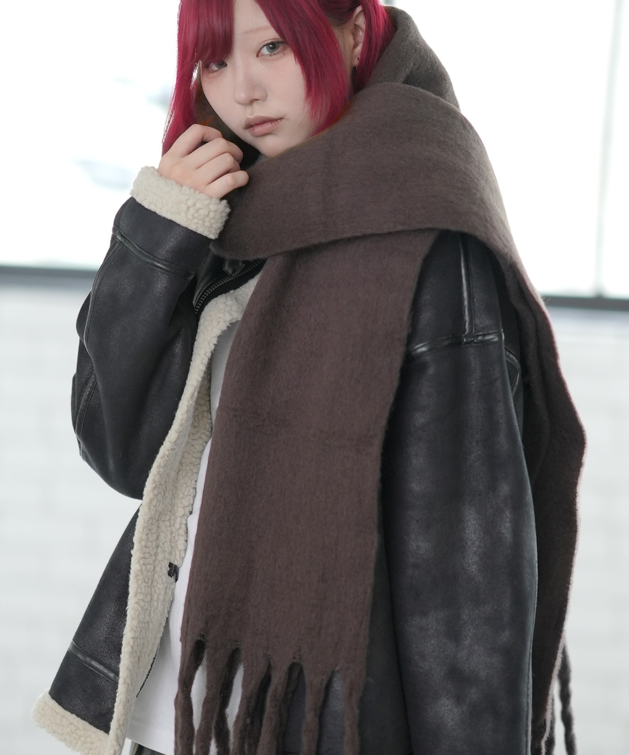 マフラー メンズ ユニセックス 起毛ニット ロングマフラー 大人カジュアル キレイめ シンプル ベーシック アメカジ 韓国ファッション | improves | 02