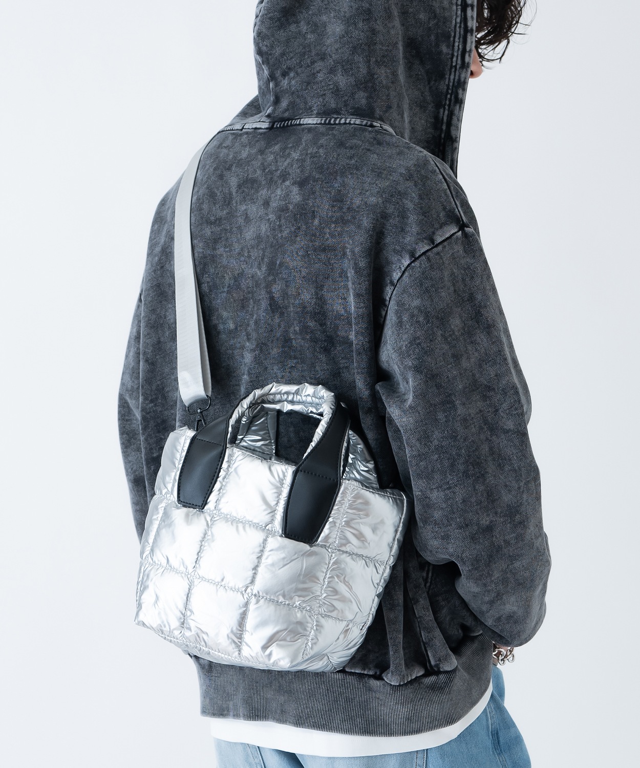 ショルダーバッグ メンズ メタリック ミニトートバッグ 2WAY カバン 鞄 タウンユース フェス ライブ イベント  カジュアル モード 古着MIX 韓国ファッション | improves | 01