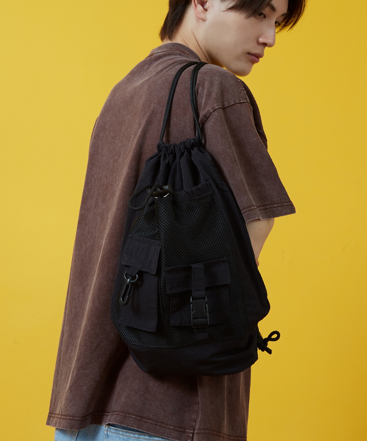 リュック メンズ 軽量 ミニ バッグ ナップサック 鞄 通勤 旅行 ユーティリティ メッシュ ポケット きれいめ カジュアル 古着MIX 韓国 Y2K | improves | 01