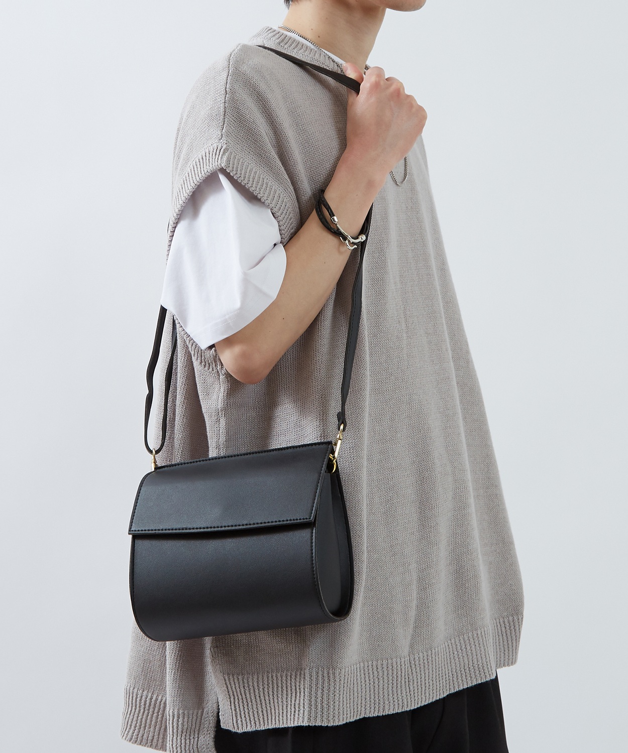 ショルダーバッグ メンズ シンセティックレザー PUレザー 合成皮革 バッグ カバン 鞄 通学 通勤 旅行 ストリート カジュアル 古着MIX 韓国ファッション ブラック | improves | 01