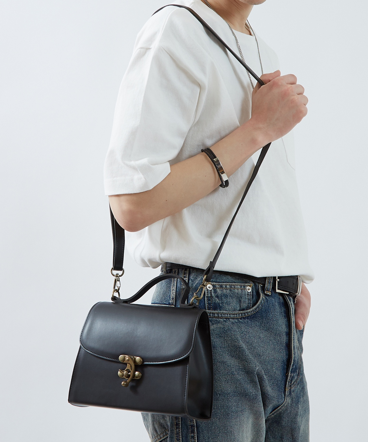 ショルダーバッグ メンズ ロック PUレザー 合成皮革 バッグ カバン 鞄 通学 通勤 旅行 きれいめ カジュアル 古着MIX 韓国ファッション Y2K | improves | 01