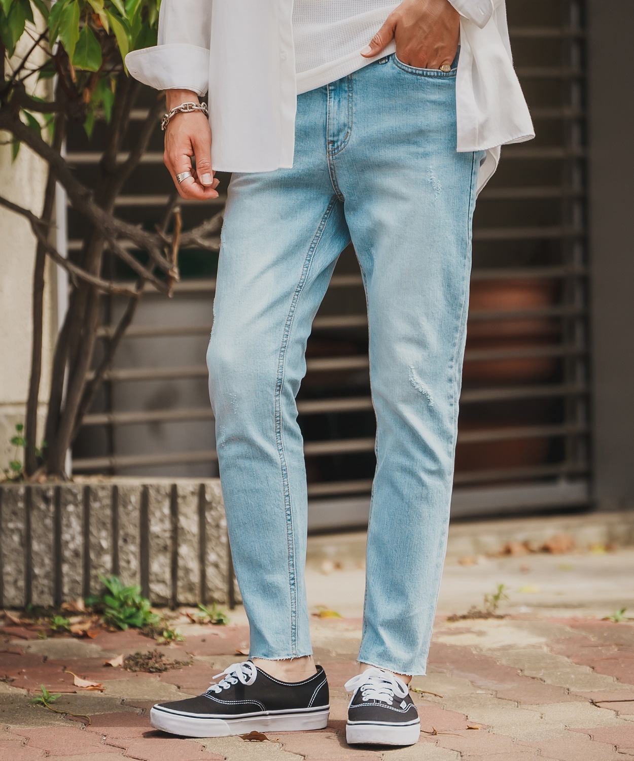 デニムパンツ メンズ シンプル スリム イージー Tシャツ ストレッチ  スキニーパンツ アメカジ カジュアル スケーター ストリート 韓国  ノームコア | improves | 01