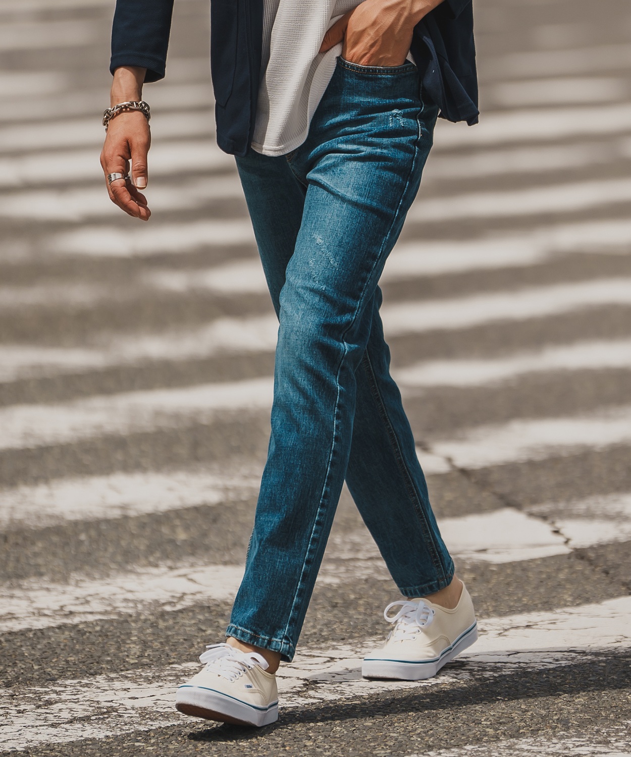 デニムパンツ メンズ シンプル スリム イージー Tシャツ ストレッチ  スキニーパンツ アメカジ カジュアル スケーター ストリート 韓国  ノームコア | improves | 01