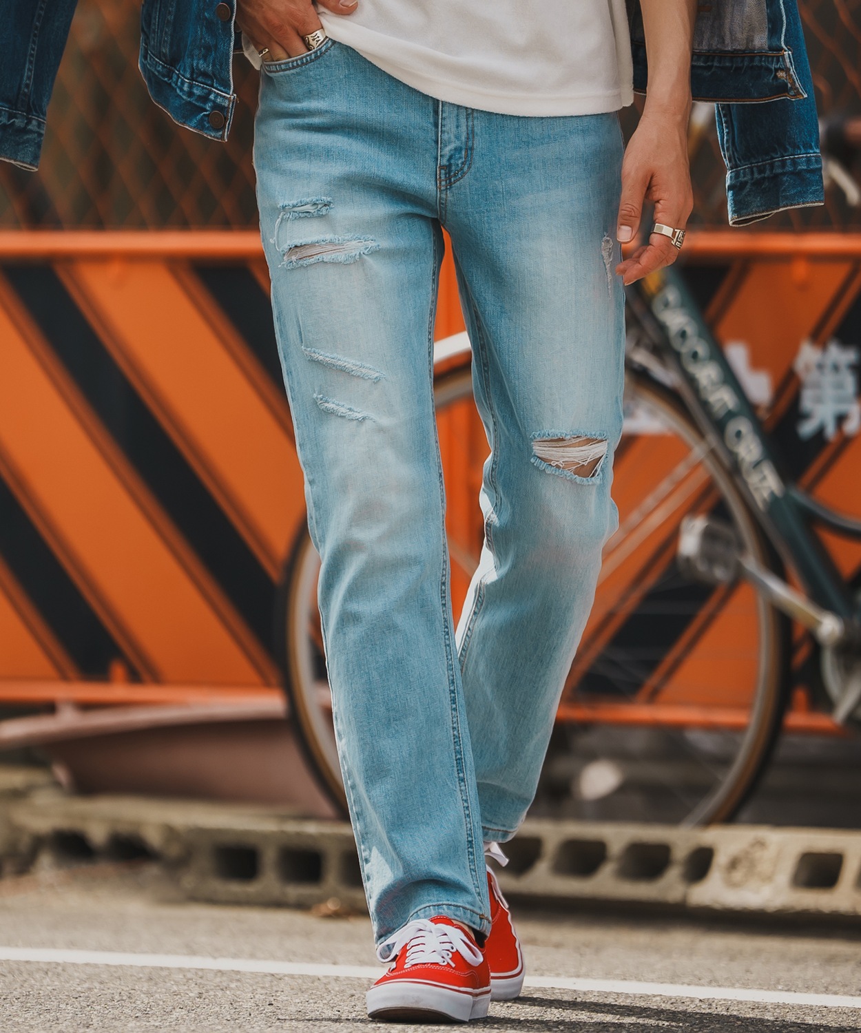 デニムパンツ メンズ シンプル スリム イージー Tシャツ ストレッチ  スキニーパンツ アメカジ カジュアル スケーター ストリート 韓国  ノームコア | improves | 01