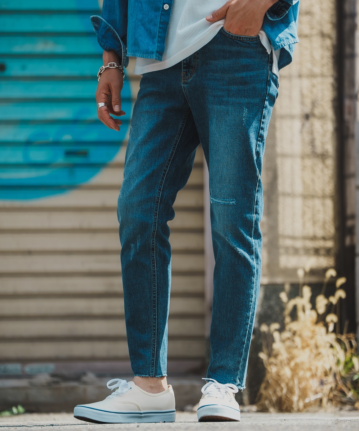 デニムパンツ メンズ シンプル スリム イージー Tシャツ ストレッチ  スキニーパンツ アメカジ カジュアル スケーター ストリート 韓国  ノームコア | improves | 01