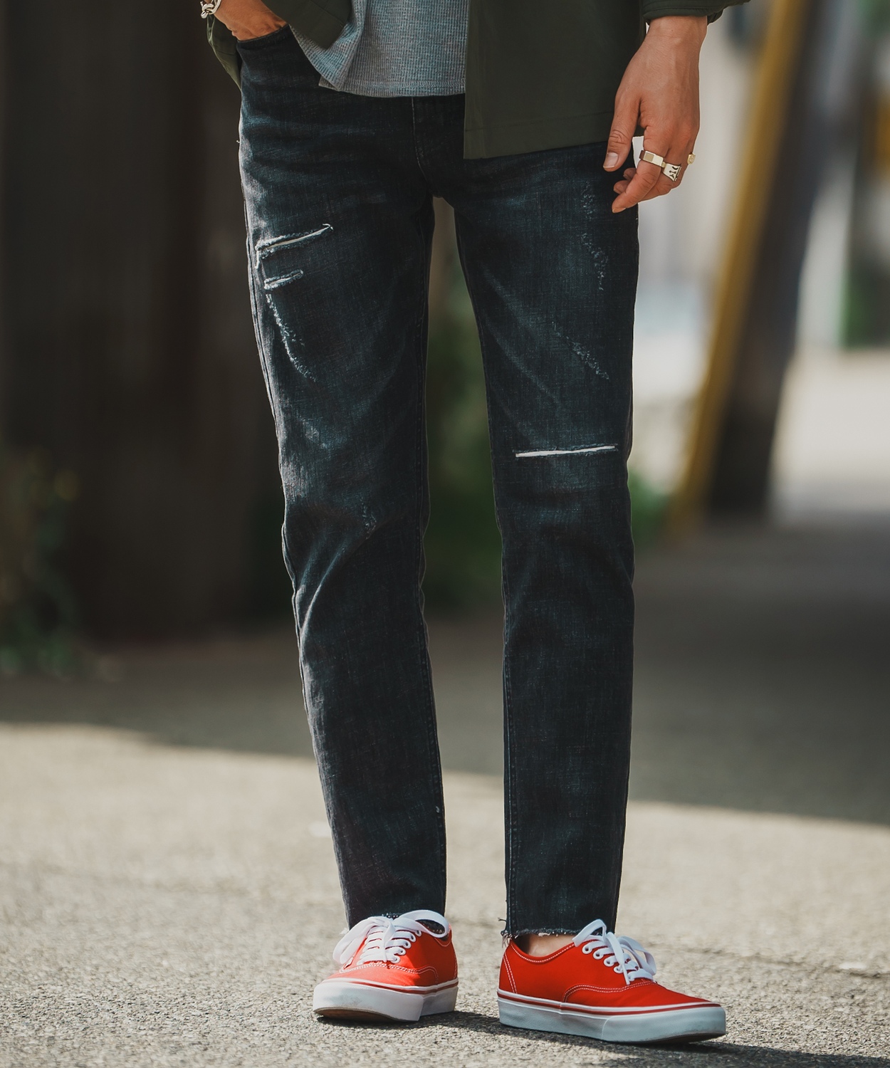 デニムパンツ メンズ シンプル スリム イージー Tシャツ ストレッチ  スキニーパンツ アメカジ カジュアル スケーター ストリート 韓国  ノームコア | improves | 01