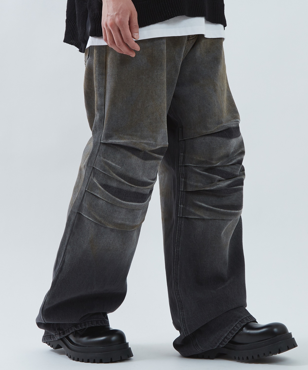 デニムパンツ メンズ ワイドパンツ ジーンズ Tシャツ ウォッシュ ダメージ グラデーション アメカジ カジュアル スケーター ストリート 韓国 | improves | 02