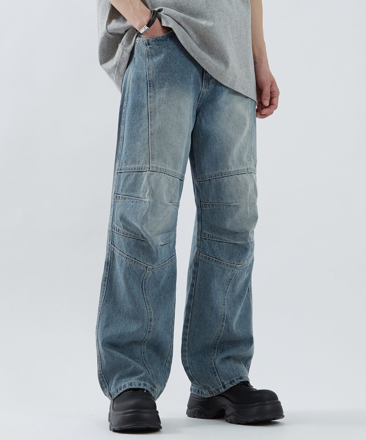 デニムパンツ メンズ ワイドジーンズ Tシャツ アメカジ カジュアル スケーター ストリート 韓国 ノームコア | improves | 01