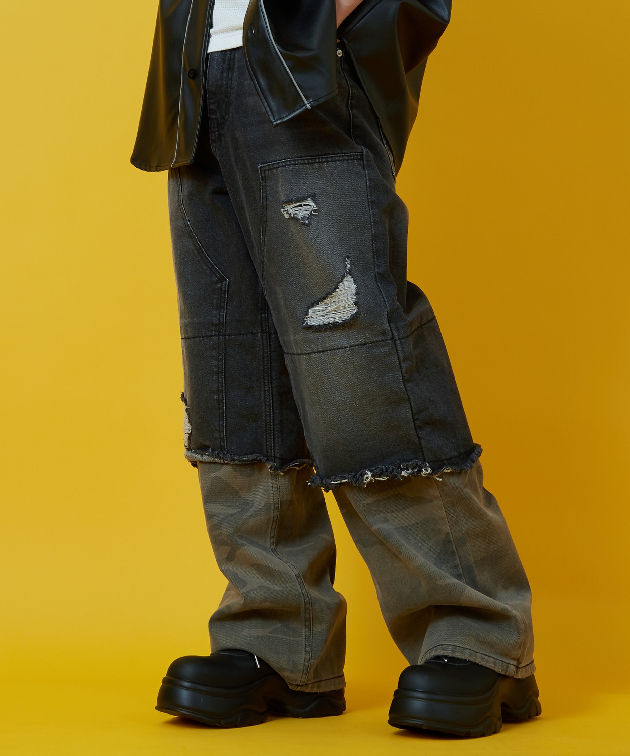 デニムパンツ メンズ レディース カモフラ ダブルニー Tシャツ アメカジ カジュアル スケーター ストリート 韓国ファッション ワークスタイル | improves | 02