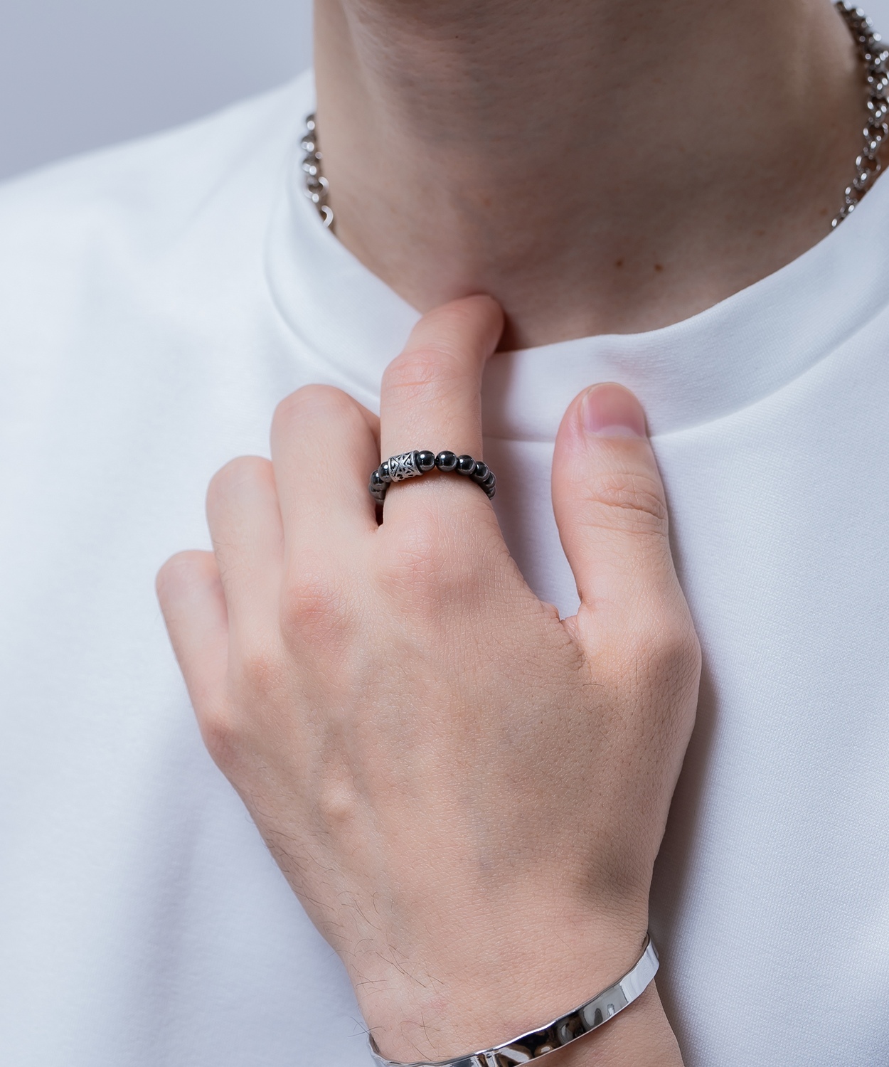 フリーサイズビーズリング メンズ レディース 天然石風 指輪 ビーズ リング アクセサリー ストリート 韓国ファッション ユニセックス エスニック モード ペア | improves | 02