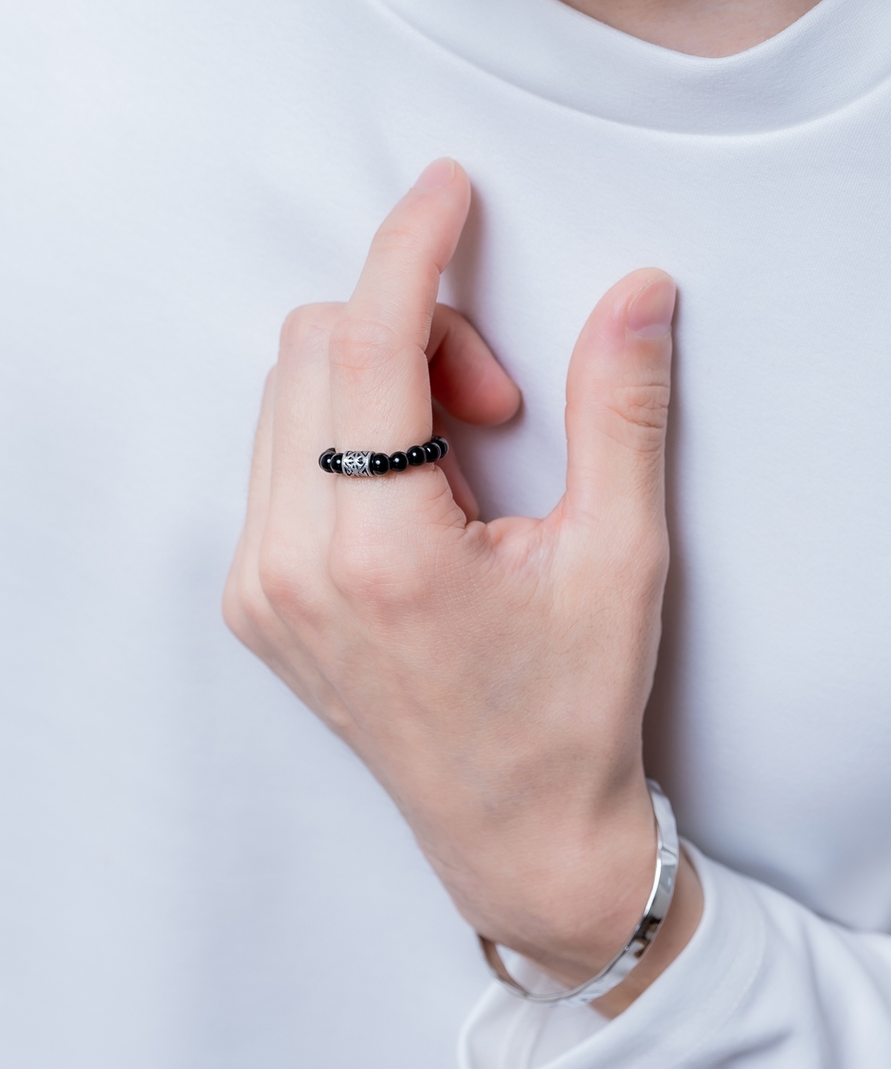 フリーサイズビーズリング メンズ レディース 天然石風 指輪 ビーズ リング アクセサリー ストリート 韓国ファッション ユニセックス エスニック モード ペア | improves | 01