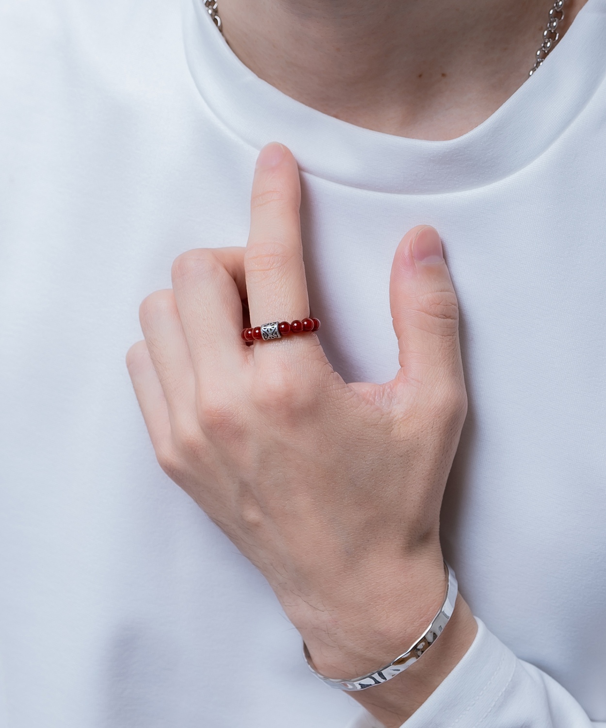 フリーサイズビーズリング メンズ レディース 天然石風 指輪 ビーズ リング アクセサリー ストリート 韓国ファッション ユニセックス エスニック モード ペア | improves | 06