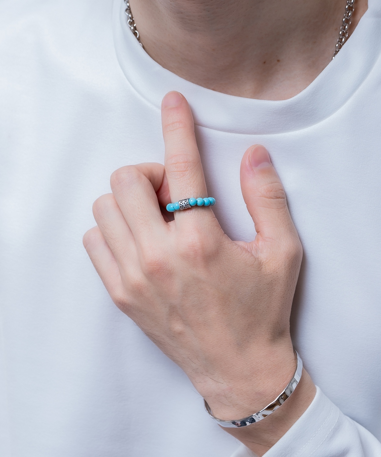 フリーサイズビーズリング メンズ レディース 天然石風 指輪 ビーズ リング アクセサリー ストリート 韓国ファッション ユニセックス エスニック モード ペア | improves | 04