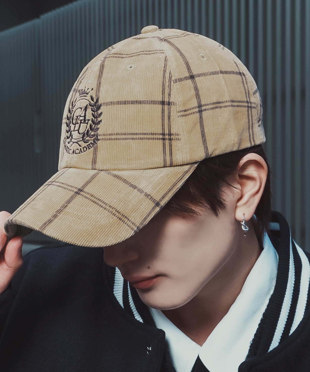 コーデュロイ チェック柄 キャップ ユニセックス ロゴ刺しゅう レトロ カジュアル アメカジ 古着MIX 韓国 ベースボールキャップ 帽子 | improves | 01