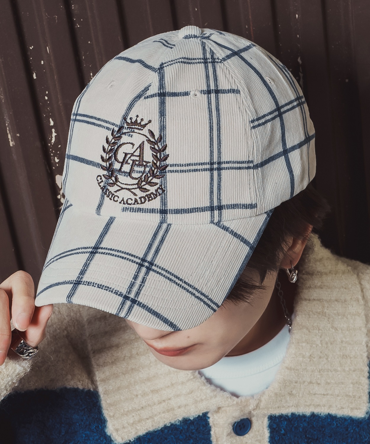 コーデュロイ チェック柄 キャップ ユニセックス ロゴ刺しゅう レトロ カジュアル アメカジ 古着MIX 韓国 ベースボールキャップ 帽子 | improves | 02