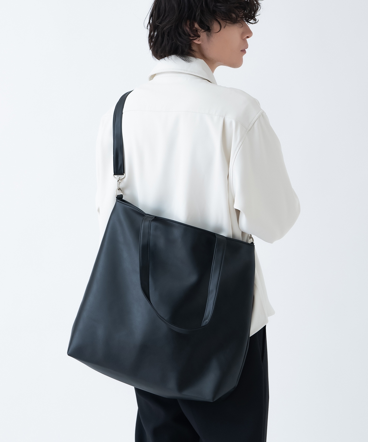 トートバッグ メンズ 合皮 レザー カバン 鞄 通学 通勤 旅行 きれいめ カジュアル 古着MIX 韓国ファッション Y2K ブラック | improves | 01