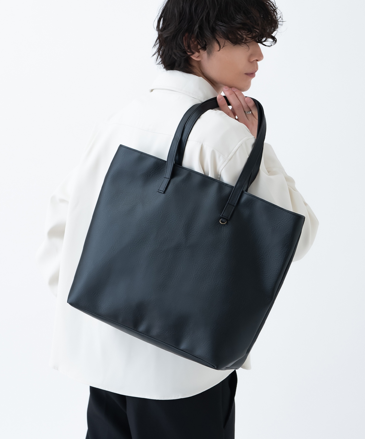 トートバッグ メンズ 合皮 レザー カバン 鞄 通学 通勤 旅行 きれいめ カジュアル 古着MIX 韓国ファッション Y2K ブラック ダークブラウン キャメル | improves | 03