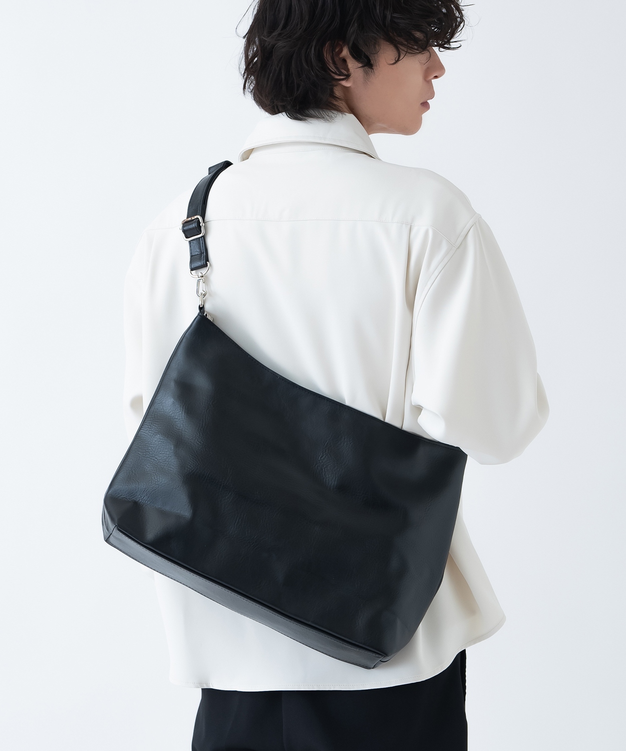 ショルダーバッグ メンズ 合皮 レザー カバン 鞄 通学 通勤 旅行 きれいめ カジュアル 古着MIX 韓国ファッション Y2K ブラック ダークブラウン | improves | 01