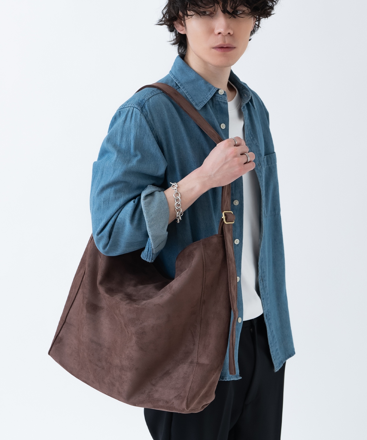 ショルダーバッグ メンズ スエード調 カバン 鞄 通学 通勤 旅行 きれいめ カジュアル 古着MIX 韓国ファッション Y2K ブラック ブラウン | improves | 01