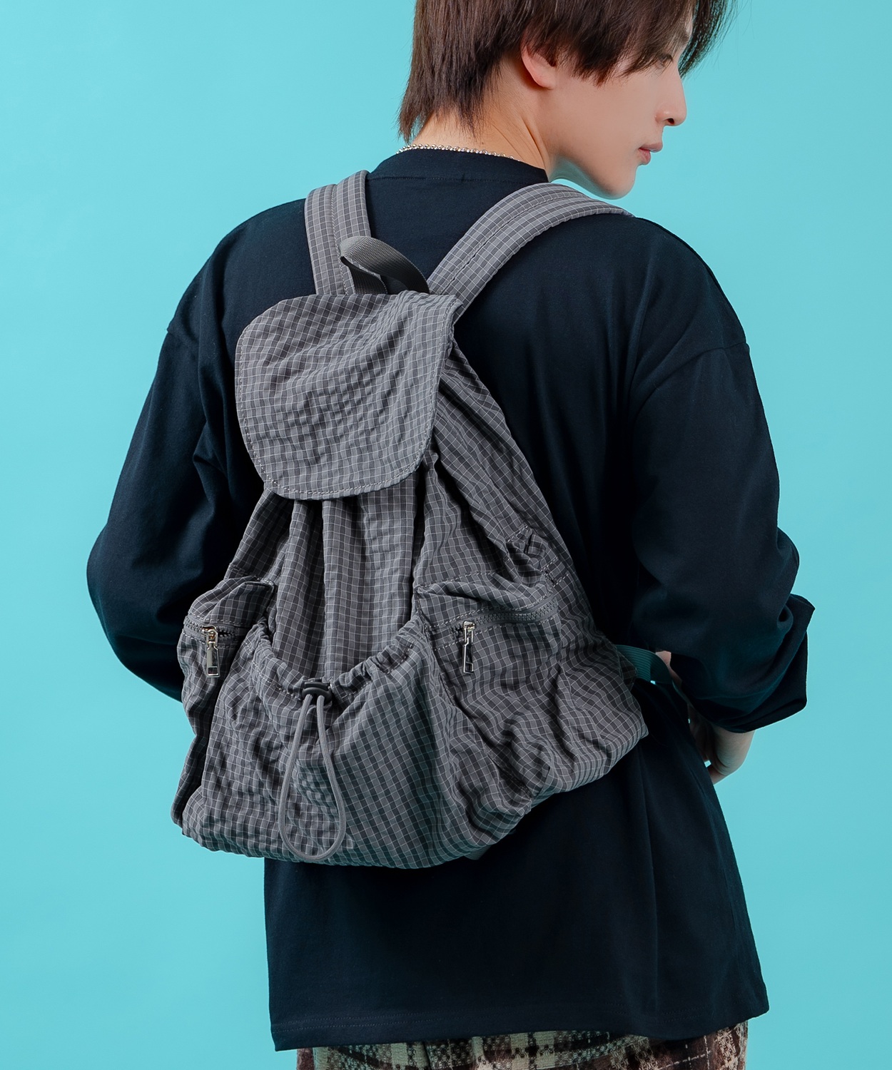 リュック メンズ ナイロン チェック柄 バックパック 鞄 通勤 旅行 大容量 きれいめ カジュアル ユニセックス 韓国ファッション Y2K ブラック グレー ブラウン | improves | 03