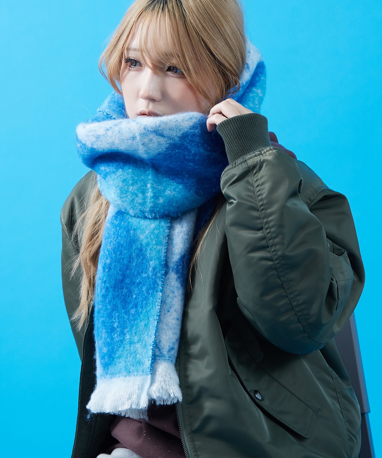 マフラー レディース メンズ 大判 厚手 ボリューム アーガイルチェック 柄マフラー フリンジ 防寒 暖かい ストリート カジュアル 韓国 ビッグシルエット | improves | 01