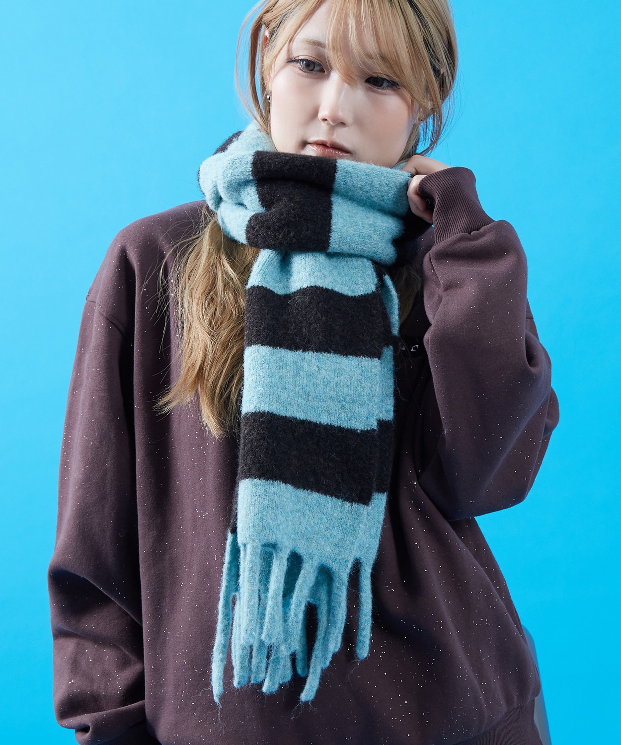 ボーダー マフラー ストール フリンジ ボリューム ユニセックス メンズ レディース 韓国ファッション Y2K ストリート 古着MIX カジュアル ビッグシルエット | improves | 01