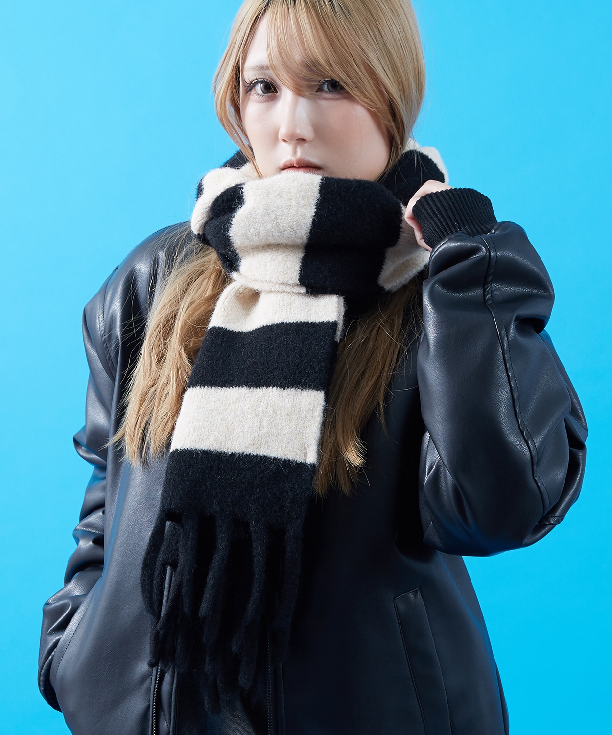 ボーダー マフラー ストール フリンジ ボリューム ユニセックス メンズ レディース 韓国ファッション Y2K ストリート 古着MIX カジュアル ビッグシルエット | improves | 02