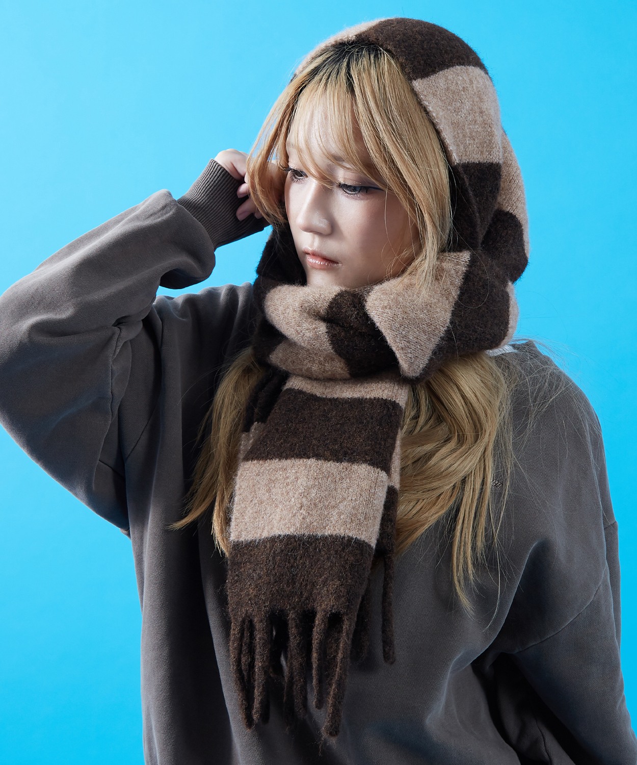 ボーダー マフラー ストール フリンジ ボリューム ユニセックス メンズ レディース 韓国ファッション Y2K ストリート 古着MIX カジュアル ビッグシルエット | improves | 03