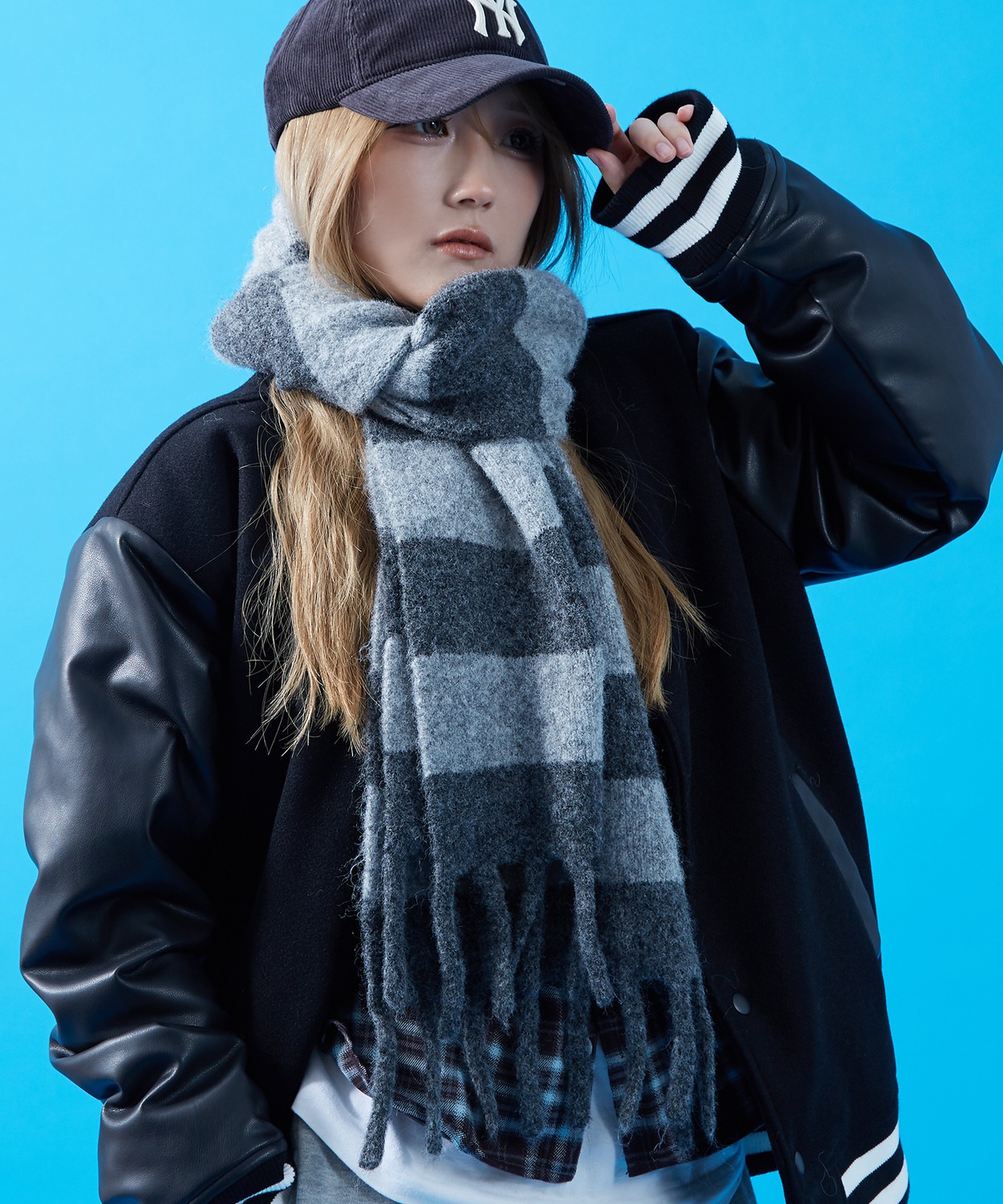 ボーダー マフラー ストール フリンジ ボリューム ユニセックス メンズ レディース 韓国ファッション Y2K ストリート 古着MIX カジュアル ビッグシルエット | improves | 04