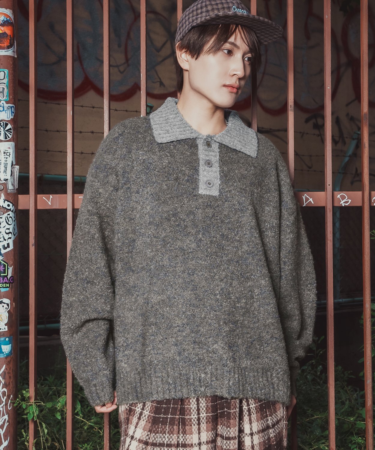 ポロニット セーター メンズ レディース モヘアライク ルーズシルエット ボリューム袖 長袖 カーリーニット レトロ カジュアル ユニセックス ゆるニット | improves | 02