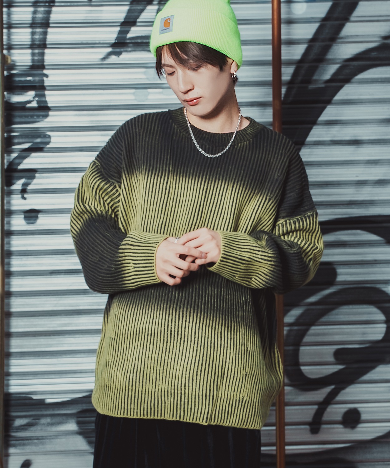 ニット セーター メンズ レディース オーバーサイズ ビッグシルエット クルーネック グラデーション ダメージ加工 ストリート Y2K 韓国 古着MIX アクリル | improves | 01