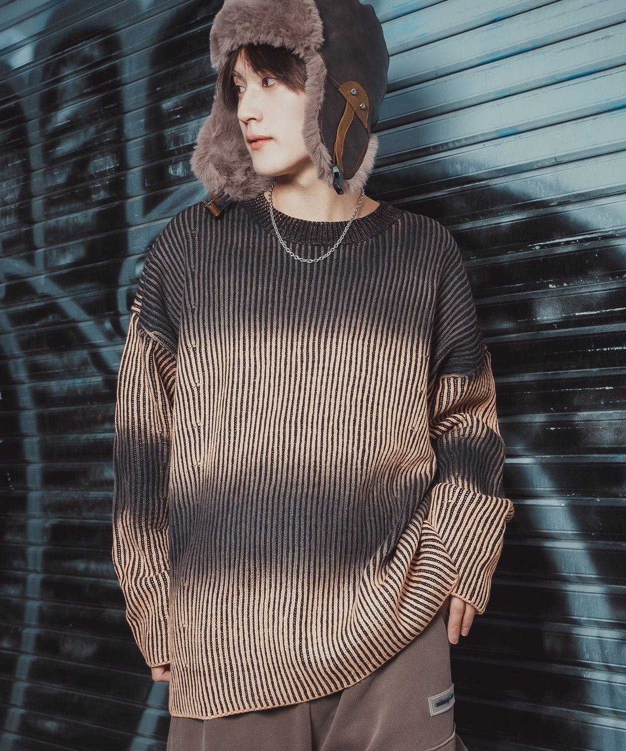 ニット セーター メンズ レディース オーバーサイズ ビッグシルエット クルーネック グラデーション ダメージ加工 ストリート Y2K 韓国 古着MIX アクリル | improves | 02