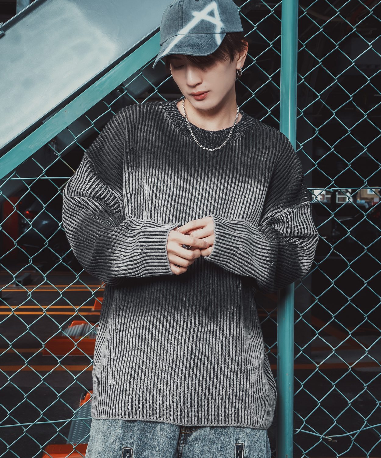 ニット セーター メンズ レディース オーバーサイズ ビッグシルエット クルーネック グラデーション ダメージ加工 ストリート Y2K 韓国 古着MIX アクリル | improves | 03