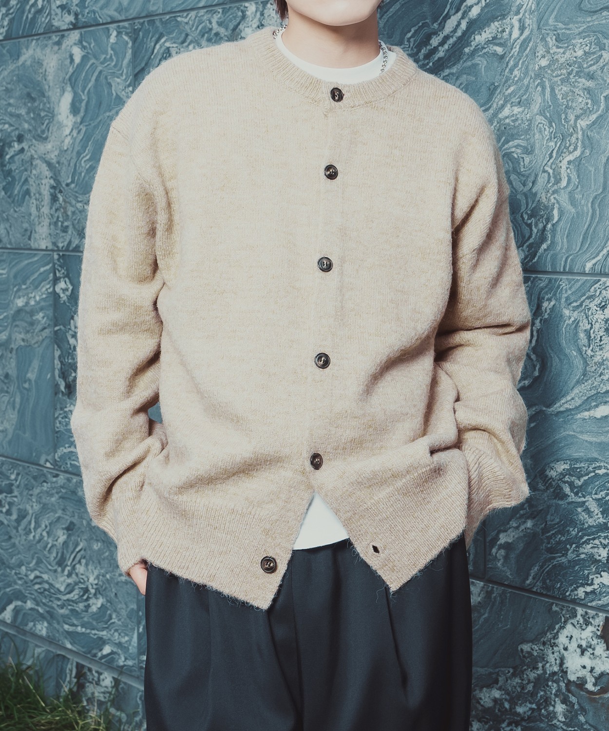 ニットカーディガン メンズ レディース オーバーサイズ ざっくり カーデ ルーズ ビッグシルエット シャギー モヘア Vネック クルーネック 古着MIX 韓国 | improves | 01