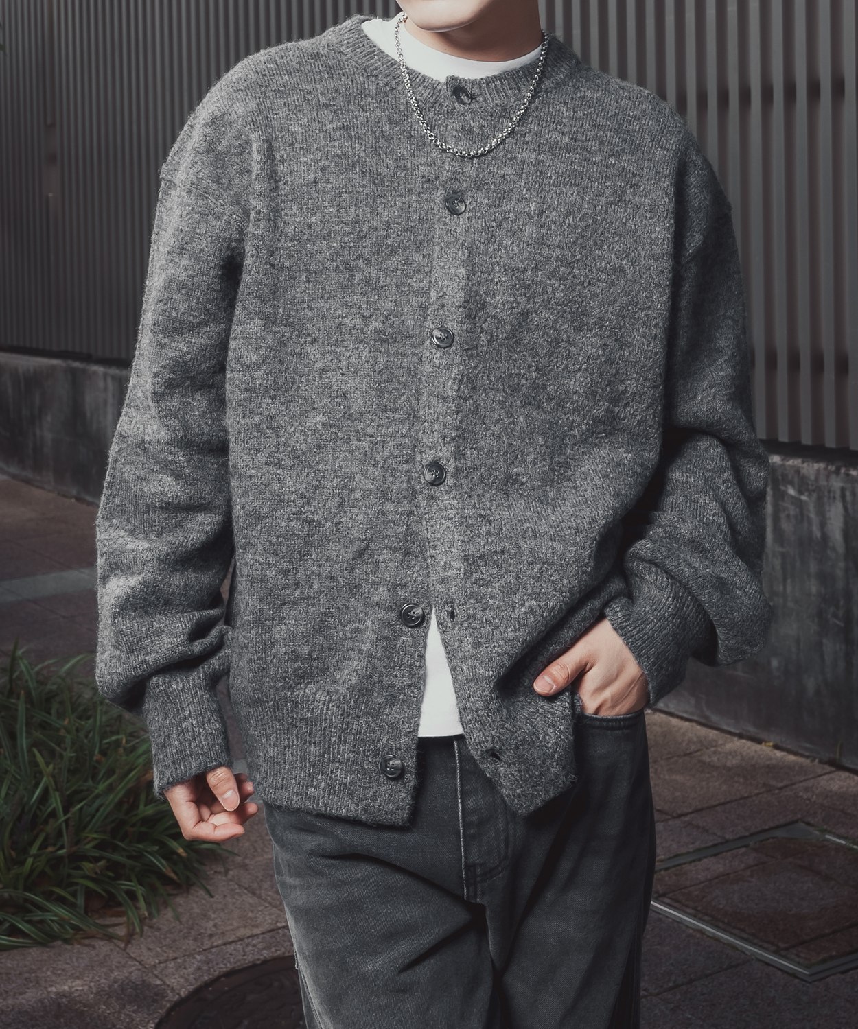 ニットカーディガン メンズ レディース オーバーサイズ ざっくり カーデ ルーズ ビッグシルエット シャギー モヘア Vネック クルーネック 古着MIX 韓国 | improves | 02