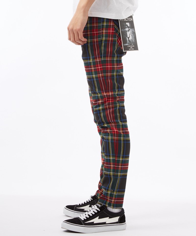 improves チェックパンツ メンズ 赤 スキニーパンツ スリム