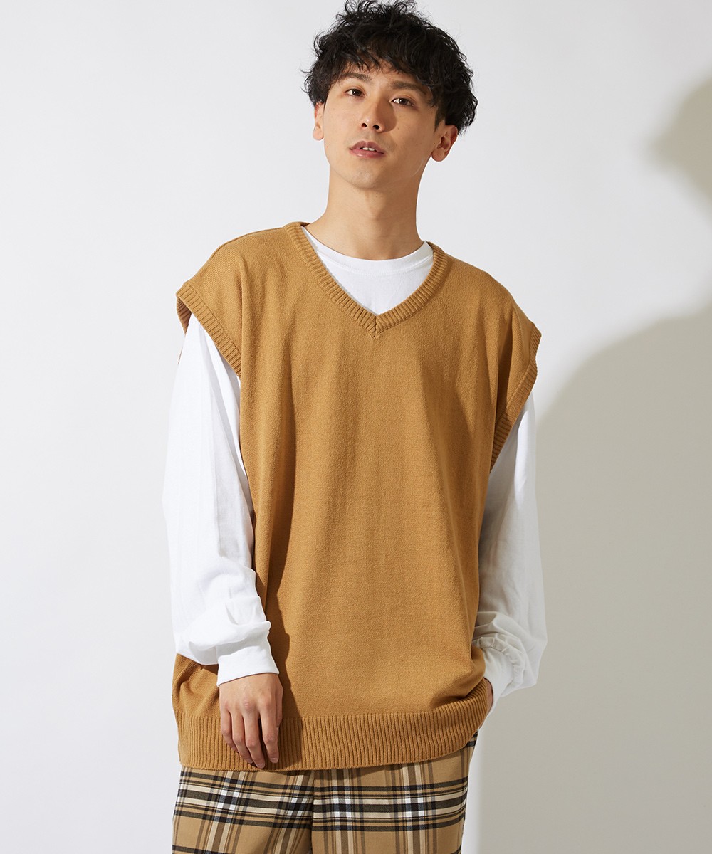 ビッグシルエット ニットベスト メンズ Vネック チョッキ ベスト 無地 オーバーサイズ ビッグサイズ ブラック ベージュ ホワイト 黒 Improves インプローブス 通販 Yahoo ショッピング