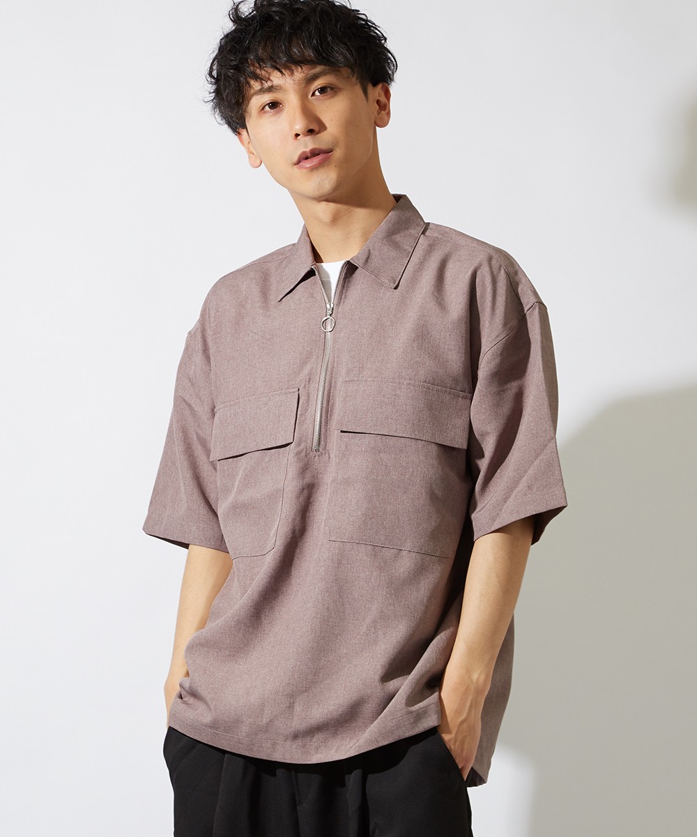 ハーフジップ 半袖 シャツ メンズ 無地 半袖シャツ カジュアルシャツ ブラック ベージュ ブラウン ネイビー パープル 韓国ファッション Improves インプローブス 通販 Yahoo ショッピング