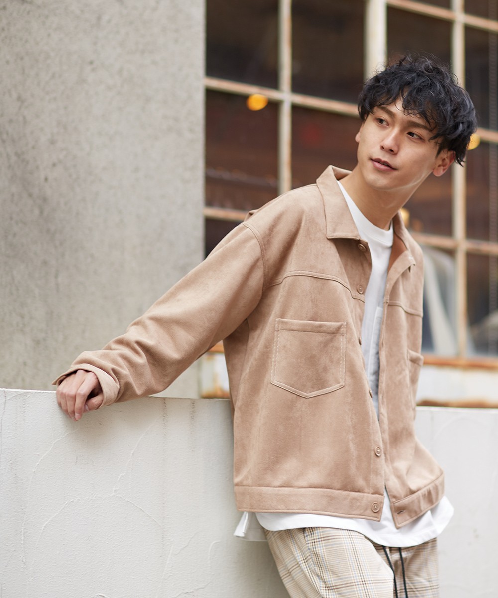 シャツジャケット メンズ スプリング ジャケット 羽織 ステッチ エコ スエード 起毛 ストレッチ シンプル ベージュ ブラック グレー Improves インプローブス 通販 Yahoo ショッピング