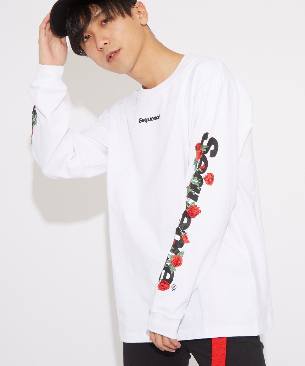 Sequence B One Soul ロンt メンズ Tシャツ 長袖 薔 バラ 刺繍 花柄 クルーネック ゆったり 大きいサイズ プリントtシャツ カットソー 黒 白 ブランド Improves インプローブス 通販 Yahoo ショッピング