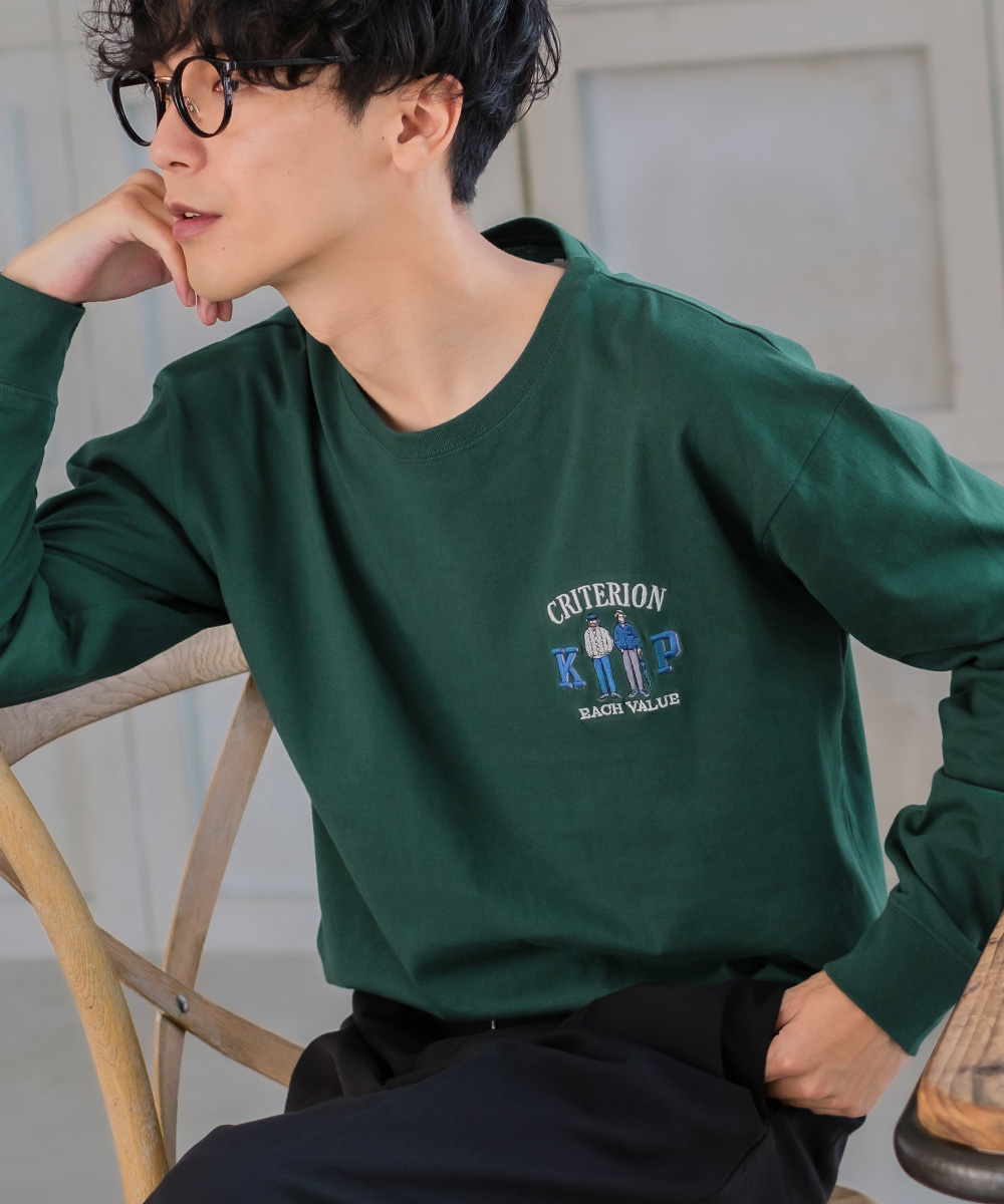 ロンT 長袖 ロングTシャツ ロンティー イラスト 刺繍 綿100 USコットン