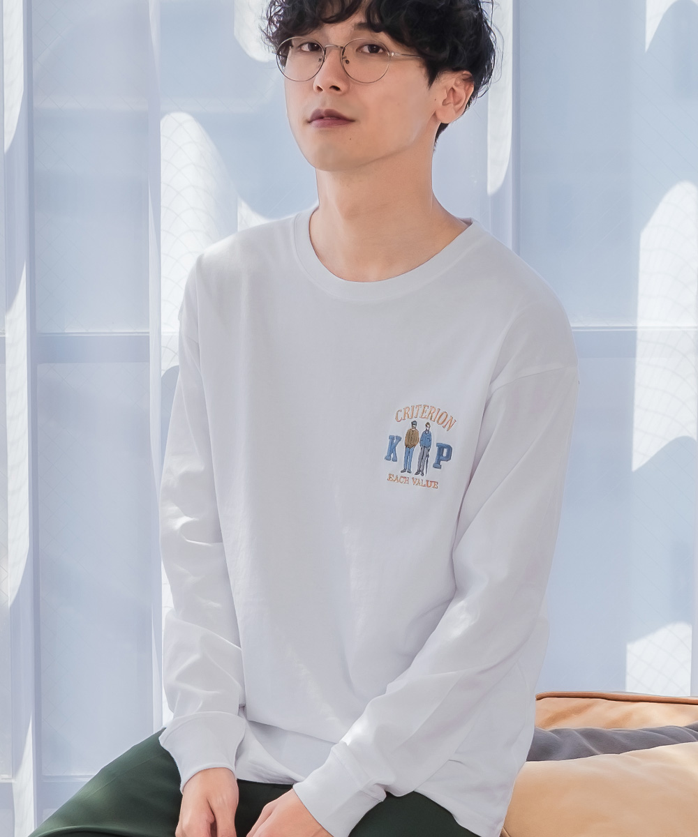 ロンT 長袖 ロングTシャツ ロンティー イラスト 刺繍 綿100 USコットン