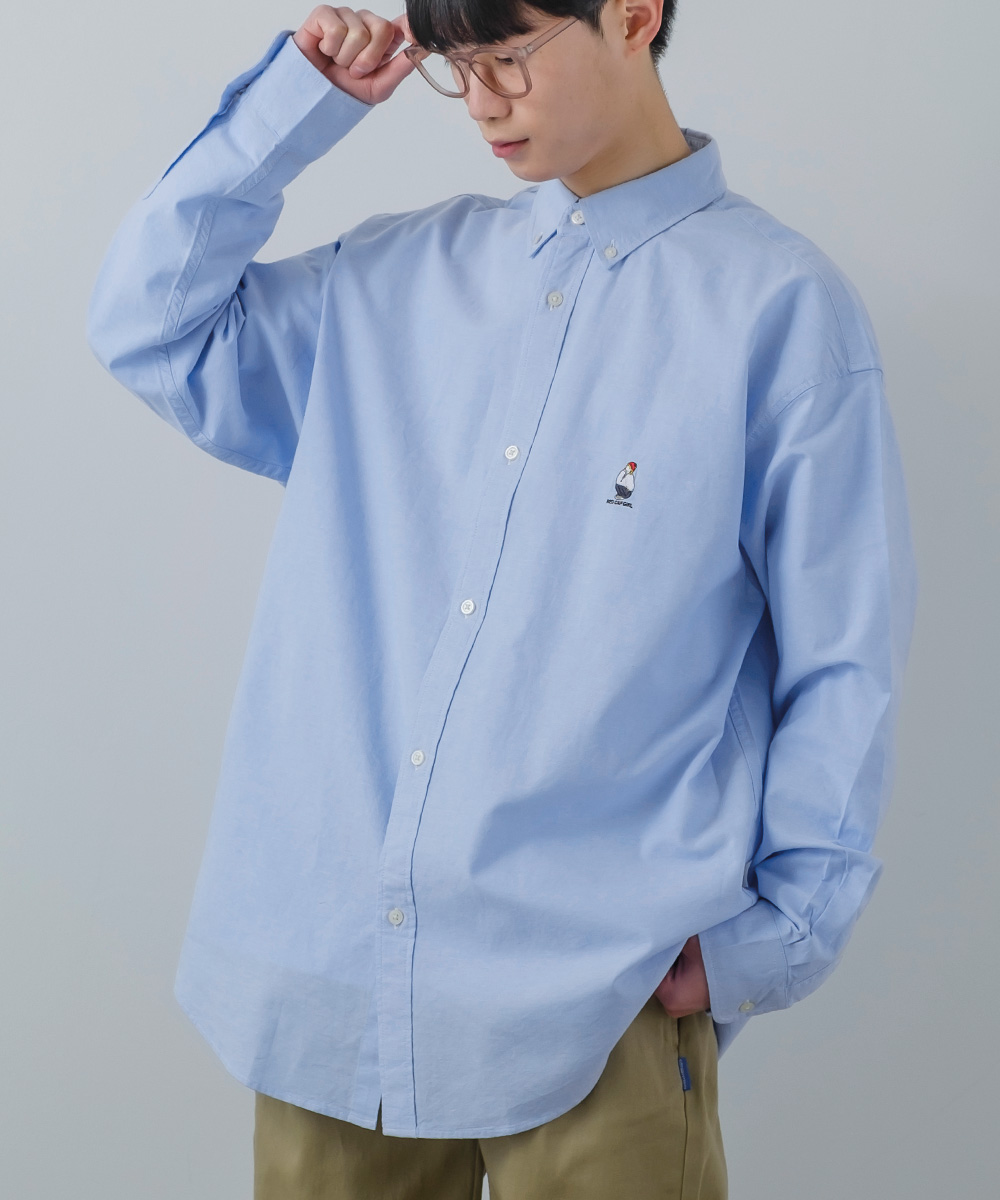 ワンポイント刺しゅう オックスシャツ メンズ 長袖 ストライプ ボタンダウン オーバーシャツ レギュラーシャツ きれいめ カジュアル モード 韓国ファッション |  | 03