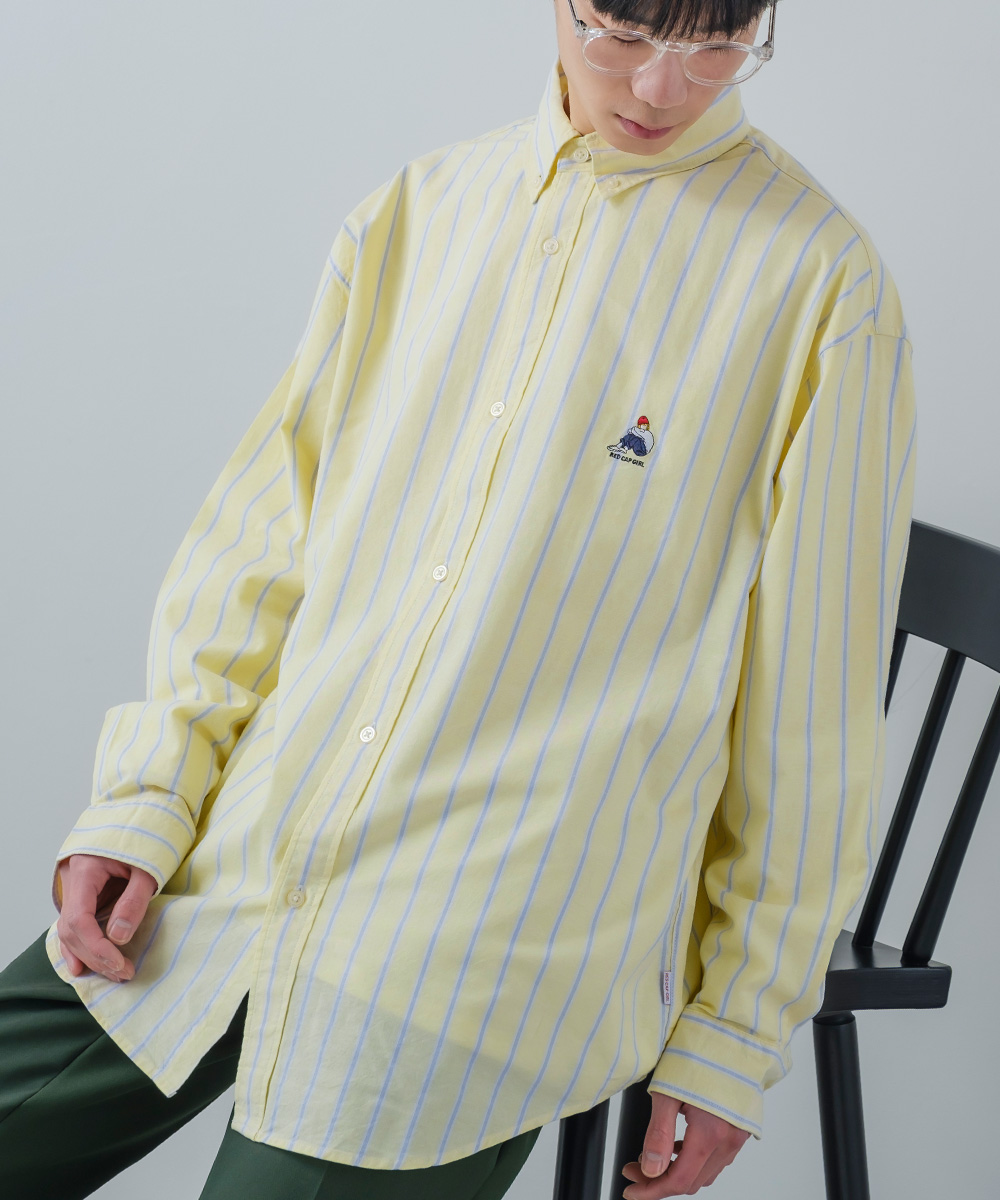 ワンポイント刺しゅう オックスシャツ メンズ 長袖 ストライプ ボタンダウン オーバーシャツ レギュラーシャツ きれいめ カジュアル モード 韓国ファッション |  | 06