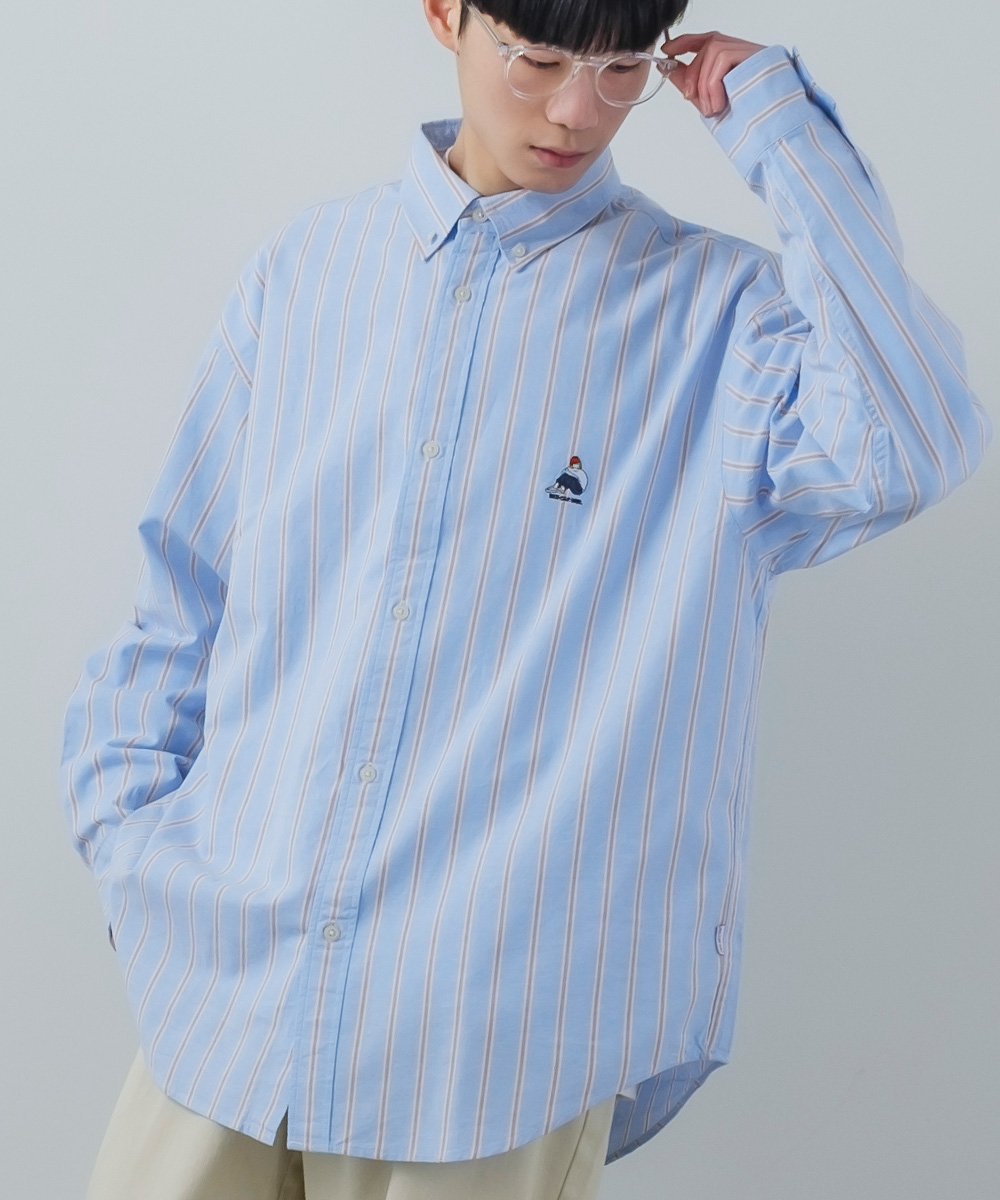 ワンポイント刺しゅう オックスシャツ メンズ 長袖 ストライプ ボタンダウン オーバーシャツ レギュラーシャツ きれいめ カジュアル モード 韓国ファッション |  | 07