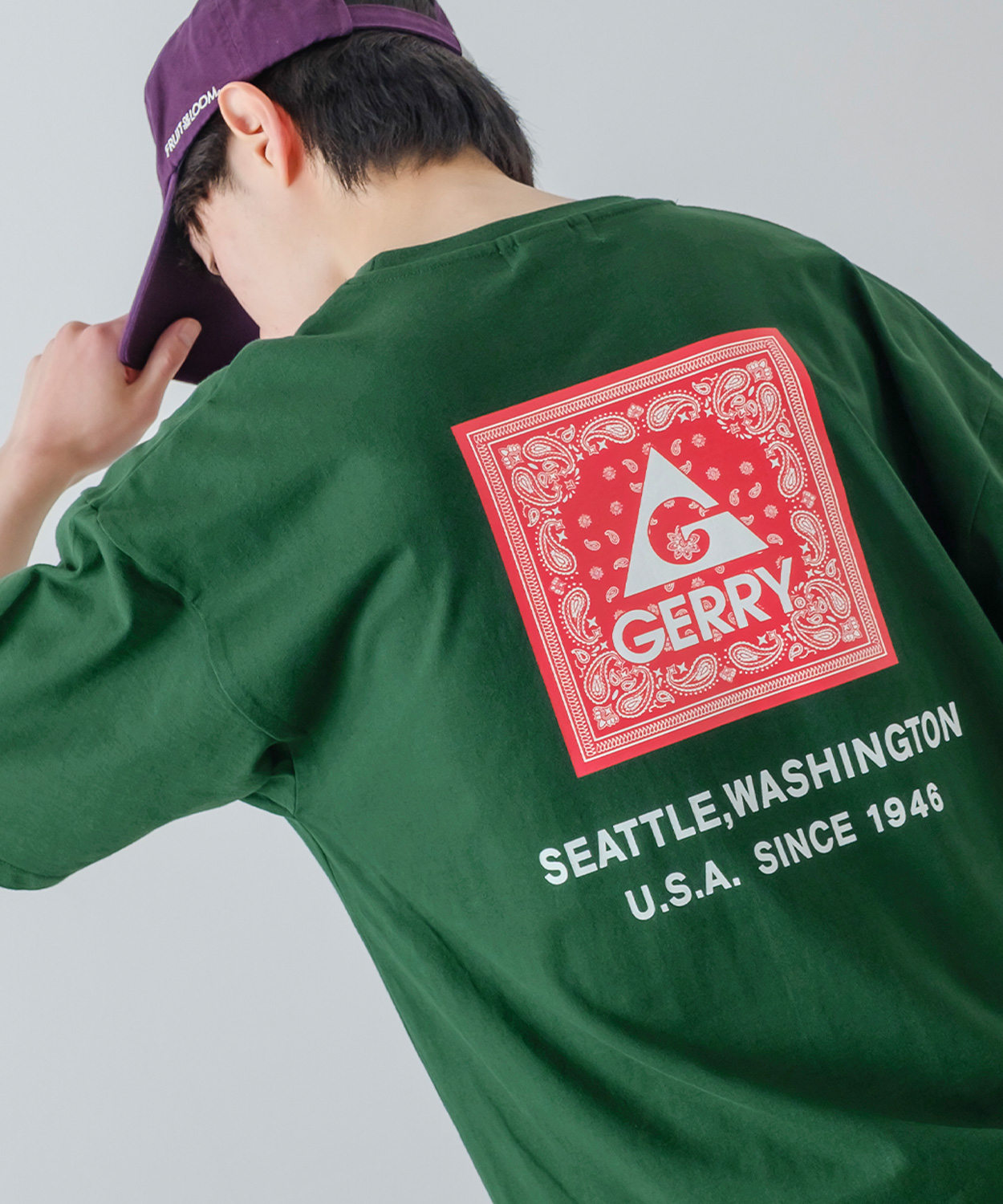 美品✨45R シルク切り替え　ペイズリーバンダナ柄　Tシャツ　フレンチスリーブ GERRY（ジェリー） Tシャツ メンズ ビッグシルエット 別注プリント